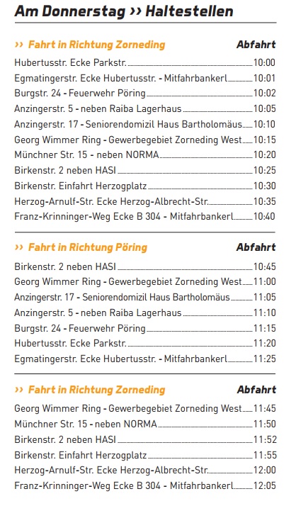 fahrplan donnerstag