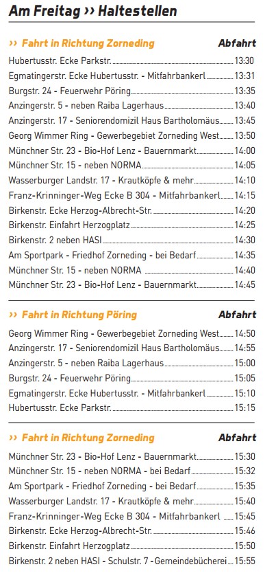 fahrplan freitag